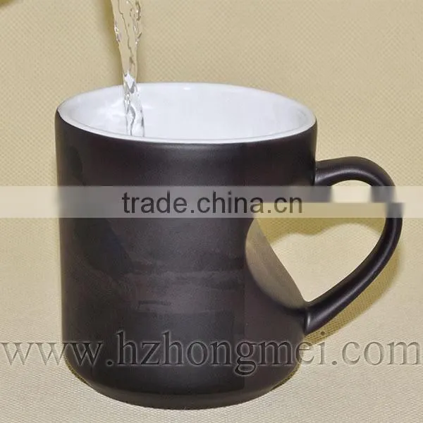 DIY 2015 New high quality 11oz Sublimation color changing mug heart shape handle