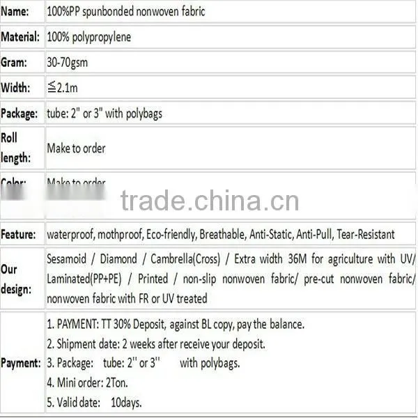 degradable 100%PP spunbonded nonwoven fabric