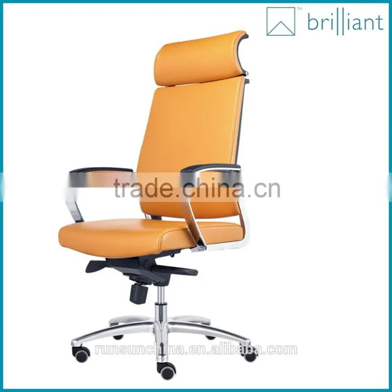 893-2A Black Leather office chair Aluminum alloy electroplating metal armrest and base with headrest