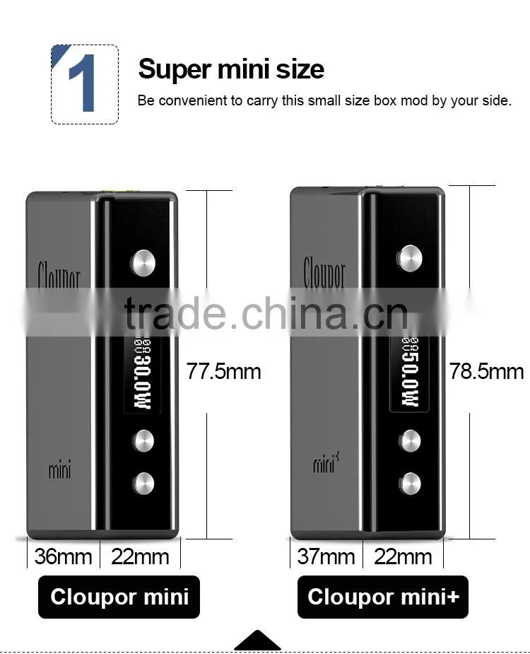 Cloupor mini Plus ,50W with Temp control support Ti and Ni200 in 5 colors!!! temp control box mod temp control