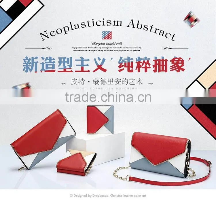Contrast color own branded women leather wallet from Gz handbag factory