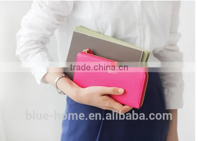 Single zipper around faux leather checkbook wallet Unisex long card holder High quality for waiter