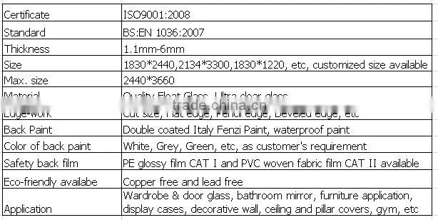 Float Glass Silver Coated Black Mirror Glass, Black Colored Mirror Glass / Dark Grey Mirror