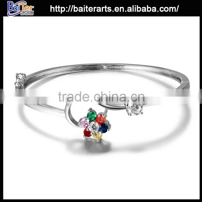 multi colors women's alloy copper heart shaped zircon ruby bracelet bangles