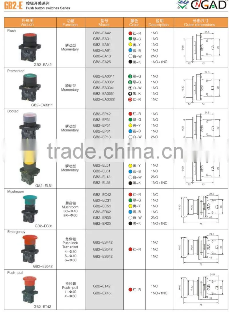 GB2-EG21 CNGAD GB2 series 2-position selector maintain key switch