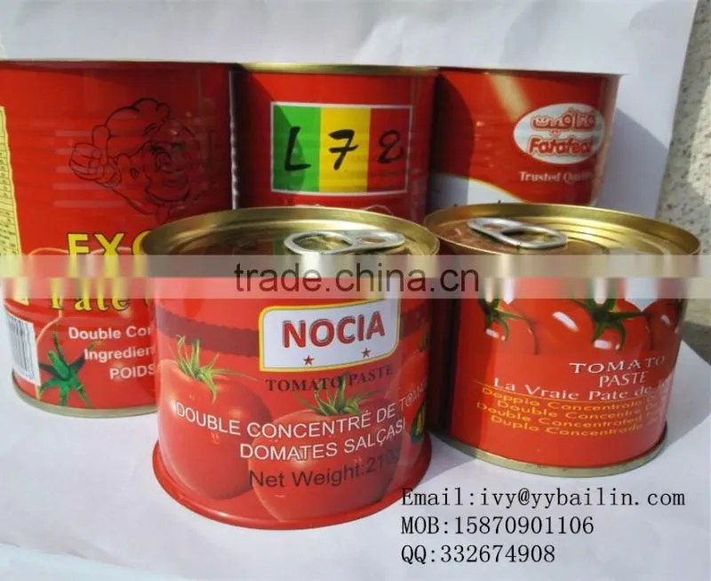 Canned foods wholesale,70G-3000G canned tomato paste, Brix: 28-30%