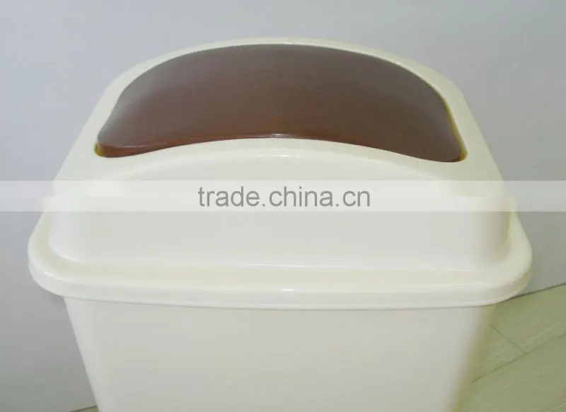 20L plastic square bin with swing cover, trash bin for room, waste paper bin