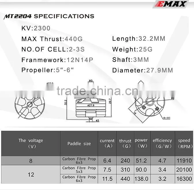 Original Emax Brushless Toy Helicopter Motor MT2204-2300KV For RC Multirotor