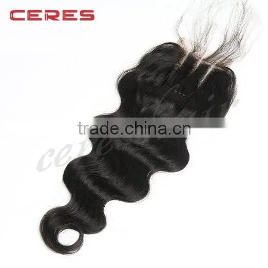 Bleached knots Body Wave Lace Closure 3 Part Closure 16inch, Brazilian Virgin Human Hair Swiss Lace Top Closure