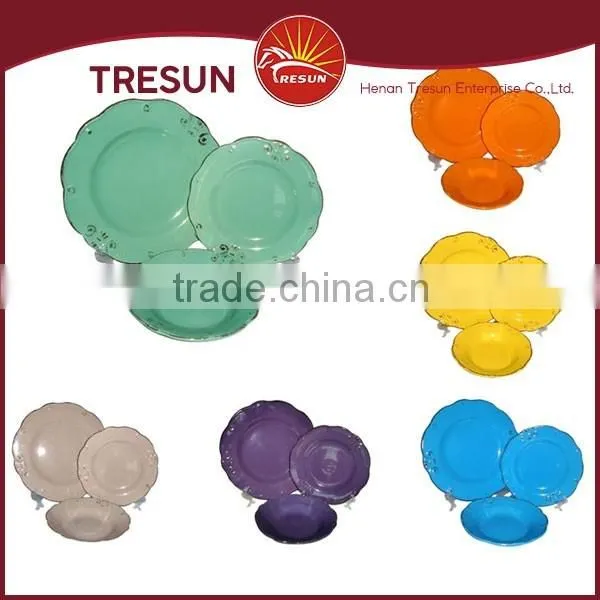 factory directly supply color glazed stoneware dinnerware/18pcs ceramic stoneware embossed dinner set