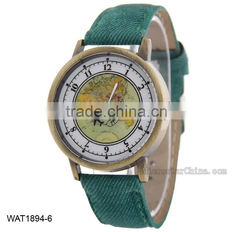 World Map Jean Canvas Wrist Watch