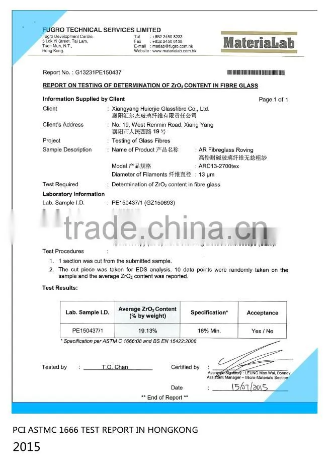 GRC Fiberglass Roving Zro2 16.7%