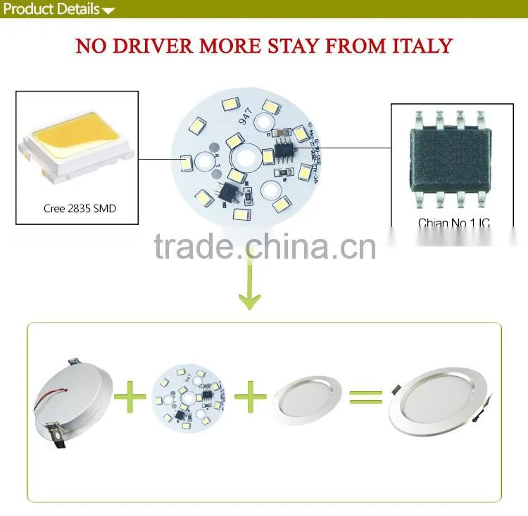 High PF(PF>0.95)!! 5W 7W 9W 12W 15W led light module, for downlight no driver PCB Led light module 220V