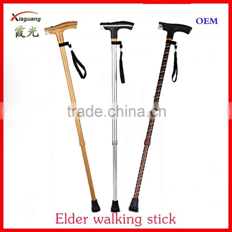 aluminum two sections ten points adjustable telescopic elder old man walking stick with led light