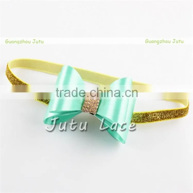 Satin bow with crystal rhinestone center - sequin fabric hair bowknot - DIY kids hair accessories flower bows