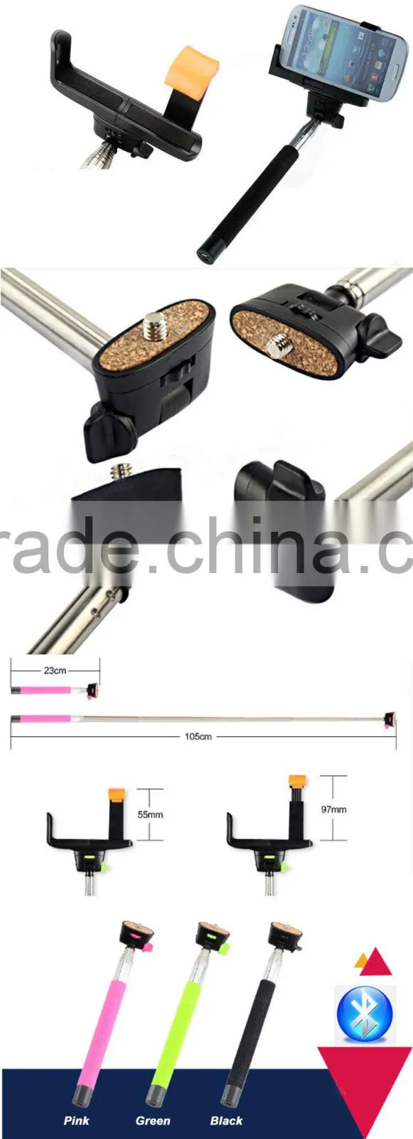 2015 new arrival z07-5 wireless bluetooth camera smartphone extendable selfie stick with buletooth