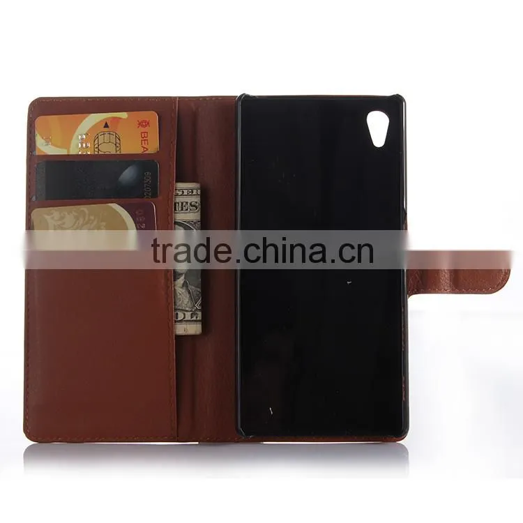 Cheap goods from china Credit Card Slots Wallet Lychee Leather pu leather cover for sony z5 premium wholesale alibaba