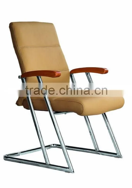 Chrome fixed chair base with wooden armrest pu leather visitor chair AH-154
