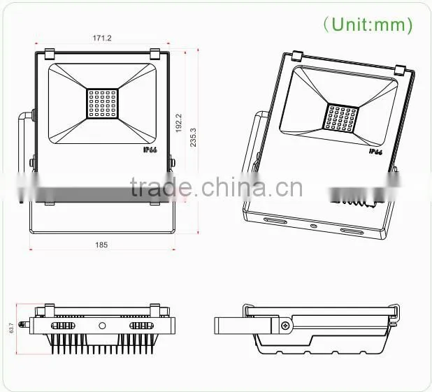 Shenzhen Supplier 30w led flood light IP66 rate, EMC3030,95lm/w, PF>0.95,ra>80,CB/GS/SAA, 5 years warranty