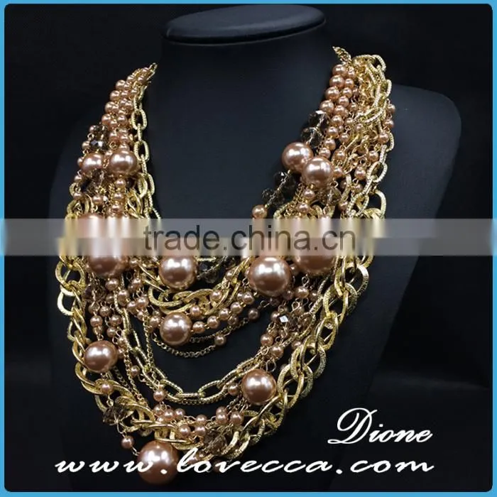 Dubai gold jewelry charms fashion women exaggerate pearl collar chain costume necklace