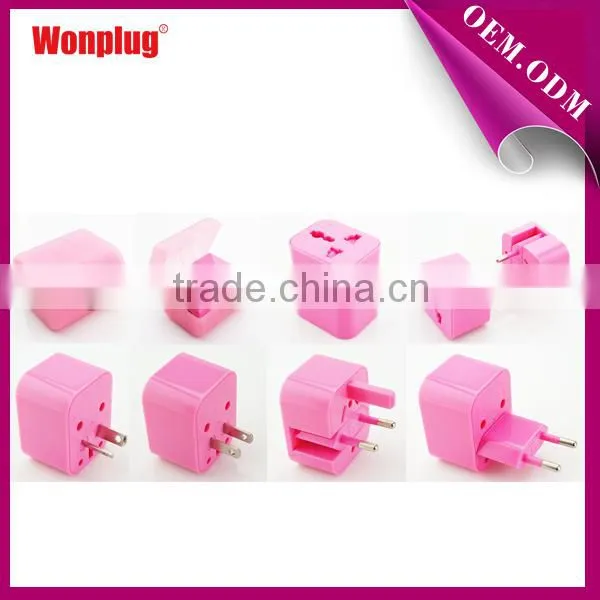 Cute design CE&ROHS approval pink travel adapter suitable for 160 countries