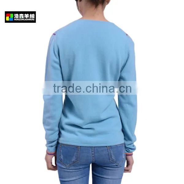 V-Neck Intarsia Wool Cashmere Blended Knitwear, Ladies Goutam Blue Knitwear