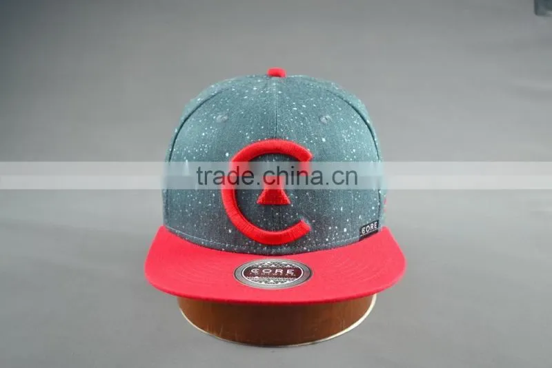 Custom 100% cotton twill 6-panel hats snapback cap with 3D embroidery