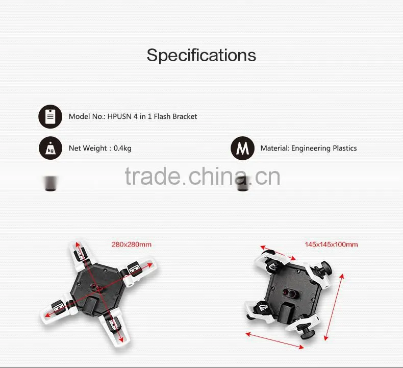 New released HPUSN 4 in 1 Triple Mount Adapter speedlite speedlight flash umbrella holder Light Stand Bracket