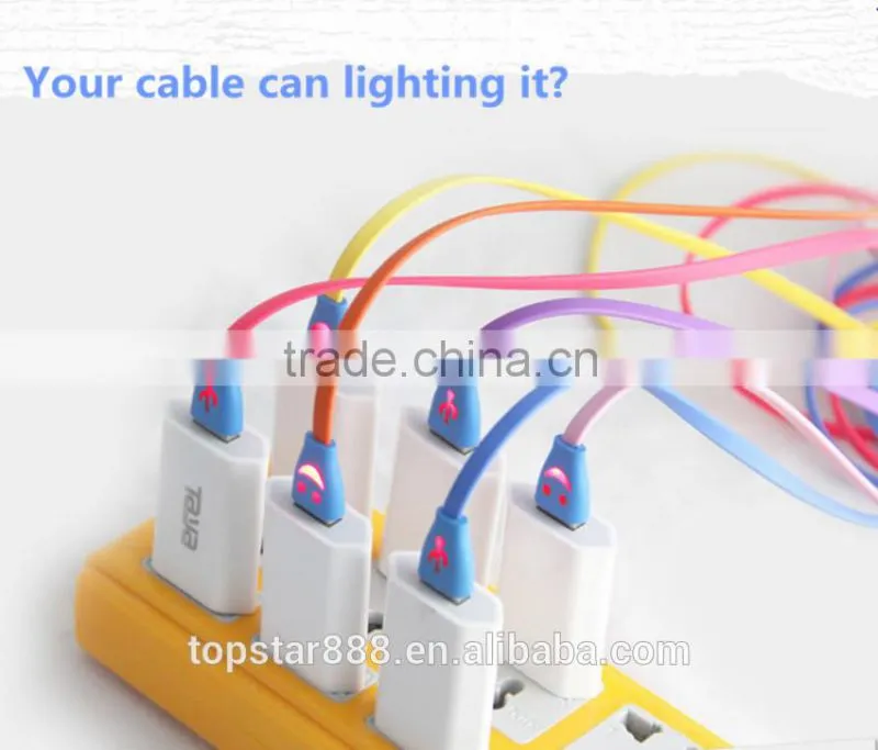 1m USB 3.0 cable Smile LED USB Charger Cable for android phones