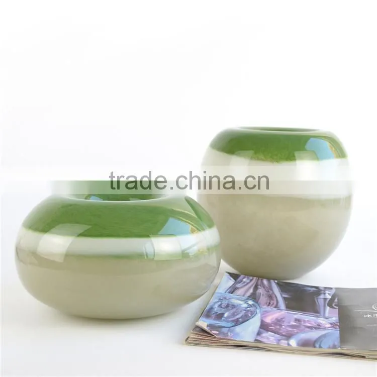 Wholesale imitation natural jade mouth blown art egg shaped glass vase