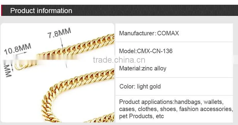 Fashion Yellow Gold Flat Tote Metal Handbag Chains Straps Purse Handle