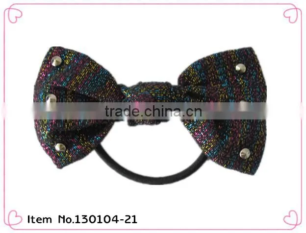 Round Metal Free hair elastic band with grosgrain bowknot