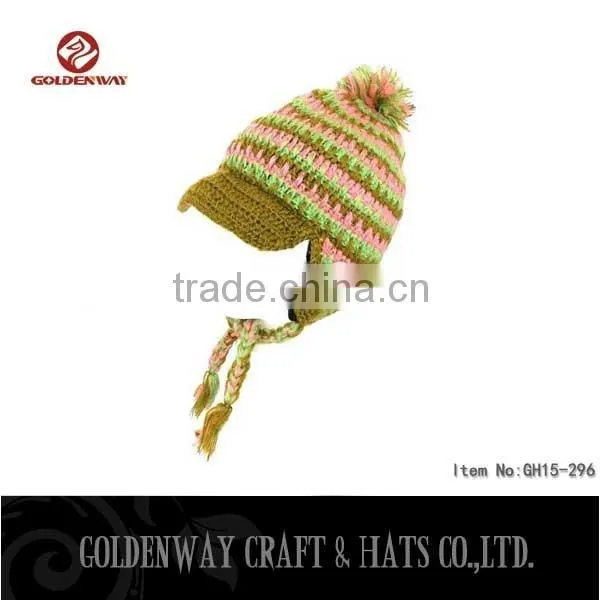 2016 Custom leather woven label 100% acrylic knitting hat beanie hat