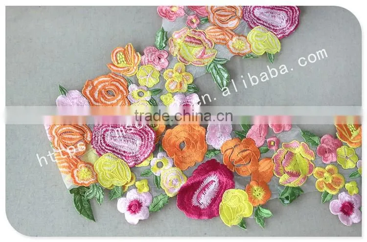 Newest design beautiful flower embroidery organza lace with organza