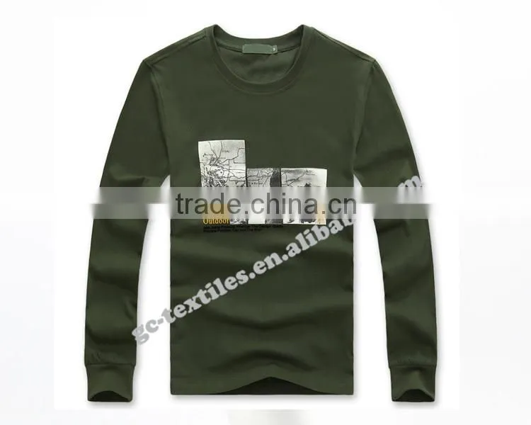 Custom Printed Round-collar Men's Malange Grey Long Sleeve T-shirts