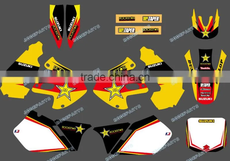 New Style (yellow star) TEAM DECALS STICKERS Graphics Kits for SUZUKI RM125 RM250 1999 2000 DST0156