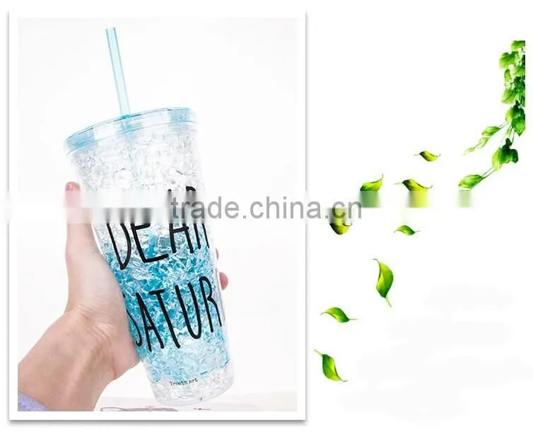 beautiful double wall plastic drinking mug with straw summer ice cup