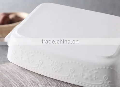 7'' White porcelain bakeware with handle Square white porcelain tray Porcelain bakeware