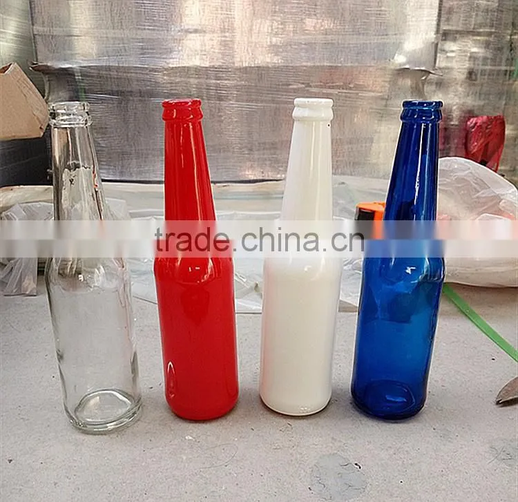 decorative glass beer bottle /beer glass bottle with 300 ML and white red blue , hot sale! customized logo.