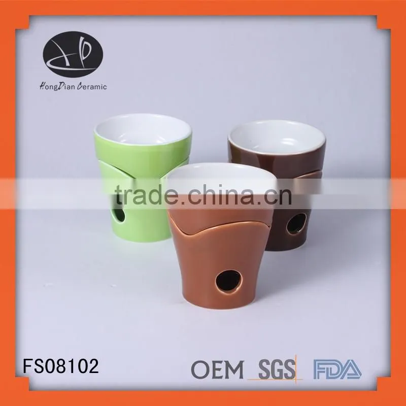 Hot selling ceramic chocolate fondue set,ceramic fondue with forks and candle