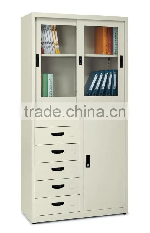 2 door steel sliding glass door filing cabinet /iron filing cabinet