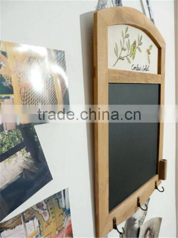 wholesale in stock chalkboard blackboard with three hooks hotel decor message board writing board wooden frame with embroidery