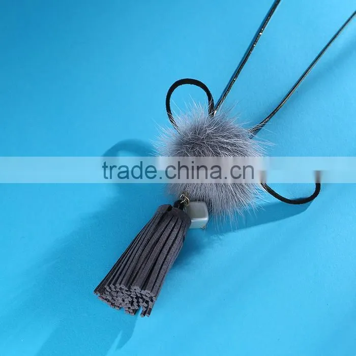 autumn winter mink hair ball pendant necklace velvet tassel long necklace long sweater necklace