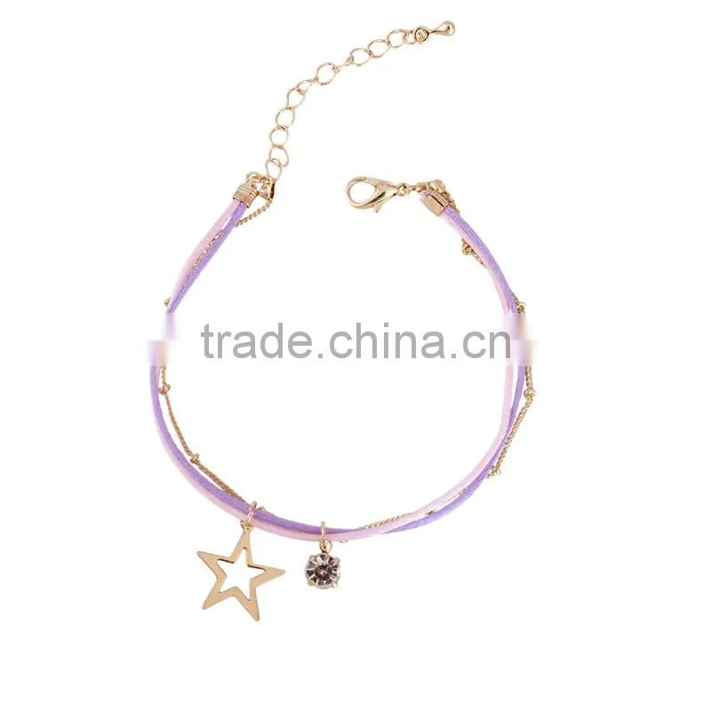 gold cross star zircon charms bracelet layered colorful silk cord gold chain bracelet