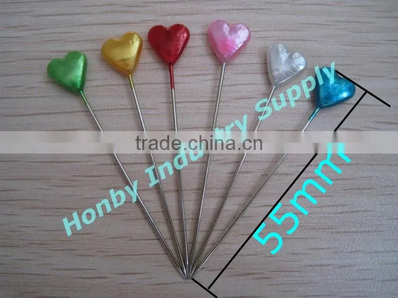 Pin wheel 55mm heart shape plastic pearl head pin
