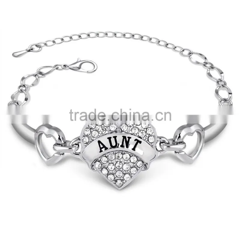 2016 love family member bracelet zinc alloy heart bracelet for dear aunt bracelet free sample