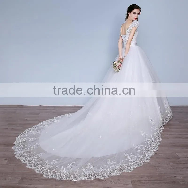MGOO Custom Made Long Tail Romantic Wedding Dress Simple Lace Up Cap Sleeves Fashion Hi Low Petticoat