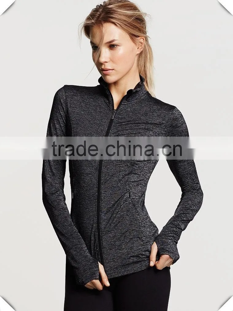 Womens Lightweight Yoga Zipper Hoodie Jacket Long Sleeve Running Top with Thumbhole Space Dye Sports T Shirt Active Fitness Wear