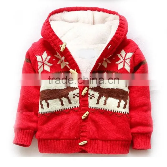 Fashion kids knitted Christmas coats boys blue button hooded sweater coat