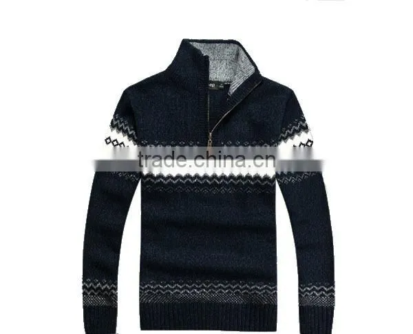 Autumn and Winter Wool Knitting Pattern 1/4 Zipper Fashion Men Pullover